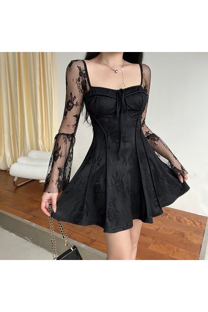 Vestido-curto-manga-longa-bordado-preto Vestido-curto-manga-longa-bordado-preto