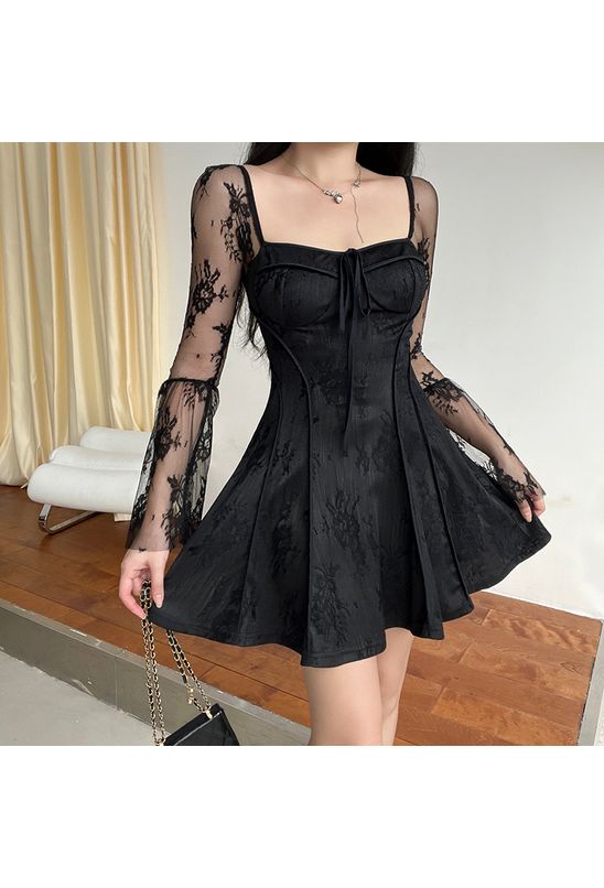 Vestido-curto-manga-longa-bordado-preto