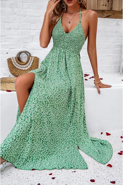 Vestido-longo-frente-unica-com-fenda-estampado-verde Vestido-longo-frente-unica-com-fenda-estampado-verde