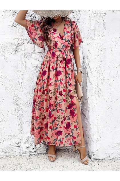 Vestido-midi-transpasse-floral-rosa
