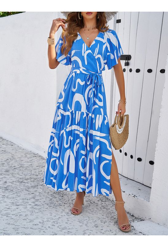 Vestido-midi-transpasse-estampado-azul