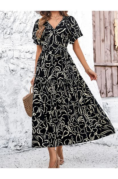 Vestido-midi-transpasse-estampado-preto