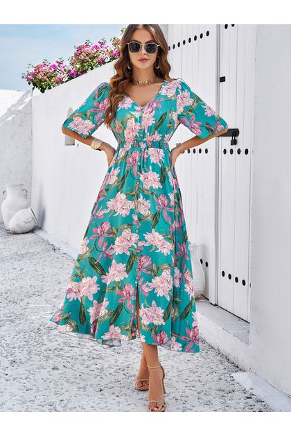 Vestido-midi-botoes-frontais-floral-verde Vestido-midi-botoes-frontais-floral-verde