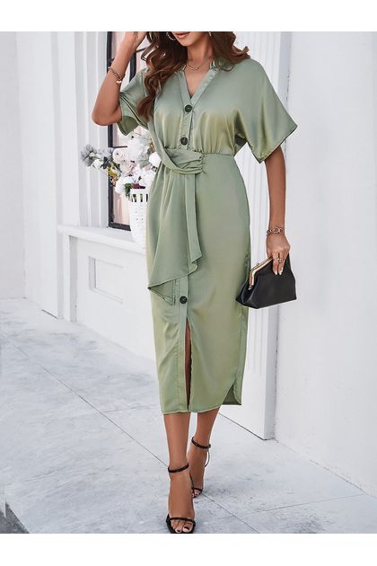 Vestido-chemise-com-faixa-verde Vestido-chemise-com-faixa-verde