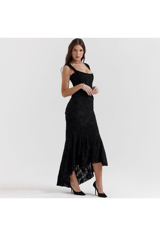 Vestido-midi-justo-assimetrico-drapeado-cintura-preto