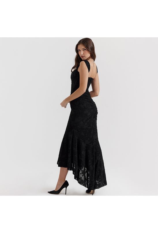 Vestido-midi-justo-assimetrico-drapeado-cintura-preto