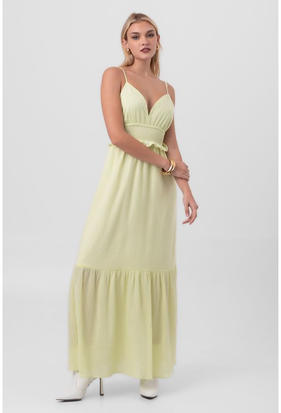 Vestido voil midi lastex amarelo pequiá Babadotop