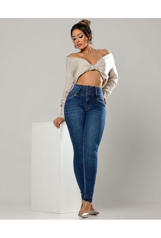 Calça Jeans Skinny Hot Feminina Cintura Alta Cós Duplo 23849