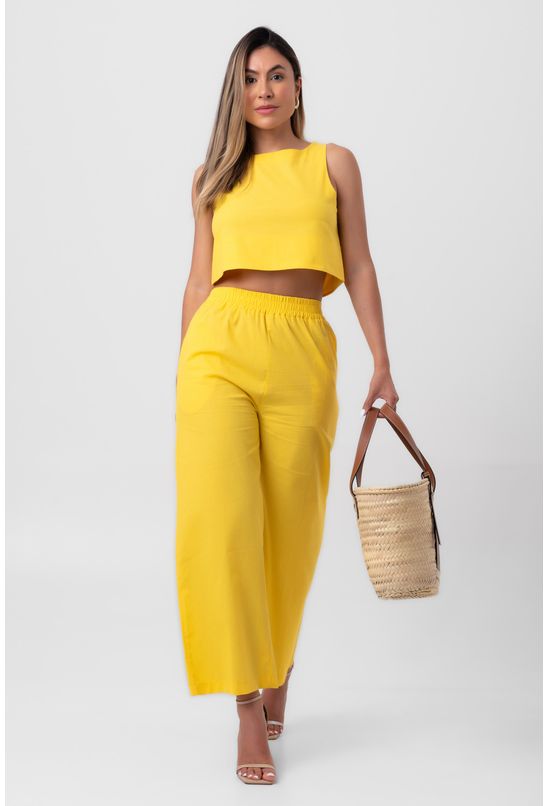 Calça Pantalona Amarela CalÇa De Linho Amarela Conjunto Camisa