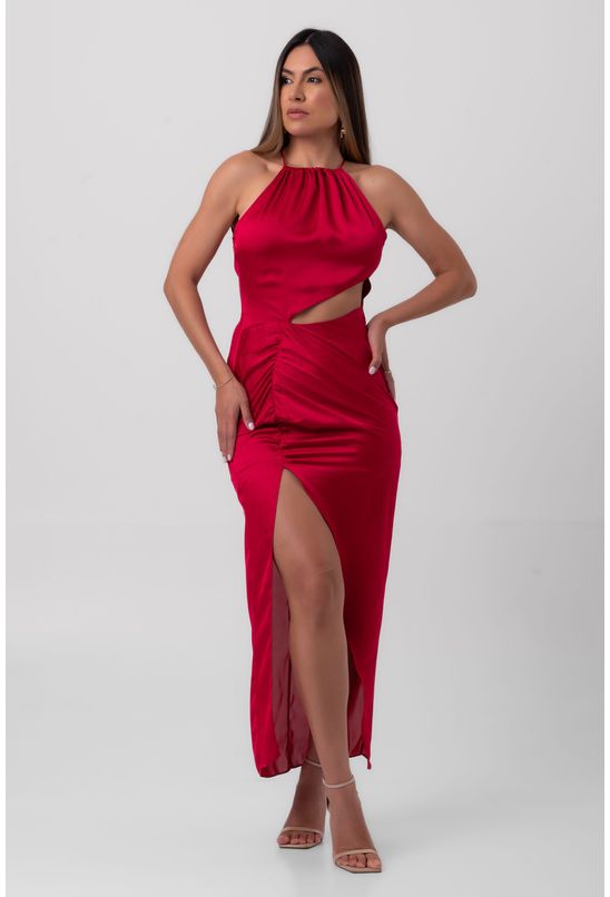 Vestido midi acetinado rosa labrava Babadotop