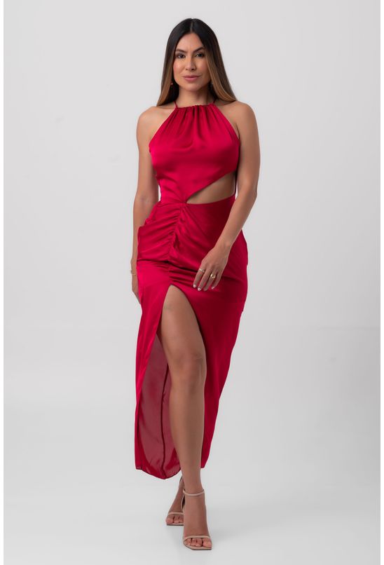 Vestido midi acetinado rosa labrava Babadotop - Main Image