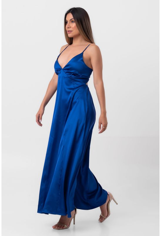 Vestido acetinado longo slip dress azul labrava Babadotop
