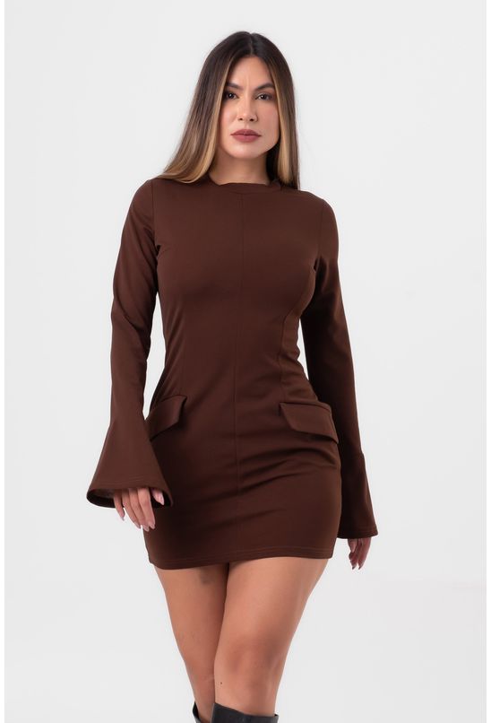 Justo Vestido Manga Longo Vestido Curto Justo Com Lapela E Manga