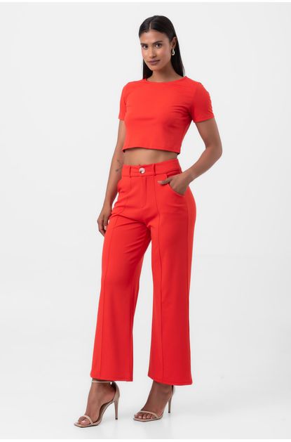 Conjunto cropped e calça pantalona vermelho Babadotop