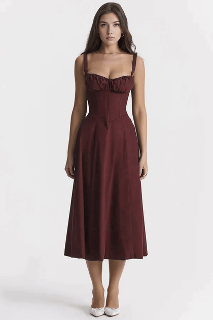 Vestido midi justo marrom M