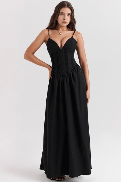 Vestido longo corpete preto Babado M