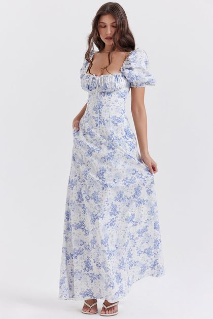 Vestido longo floral azul G