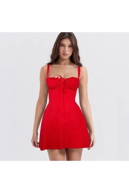 Vestido curto evasê vermelho babado M Vestido curto evasê vermelho babado M