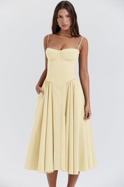 Vestido midi rodado amarelo babado PP