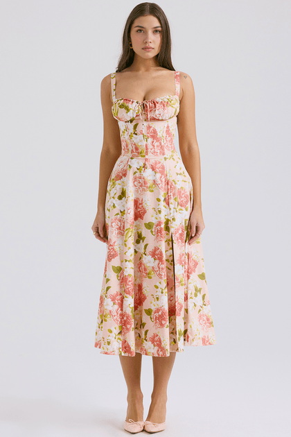 Vestido midi floral rosa claro G