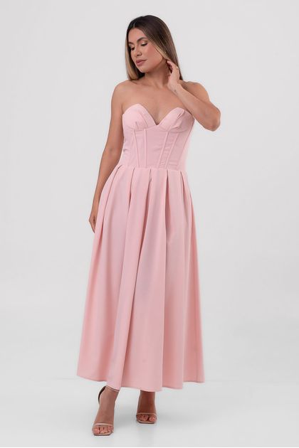 Vestido corset midi rosa Babado G Vestido corset midi rosa Babado G