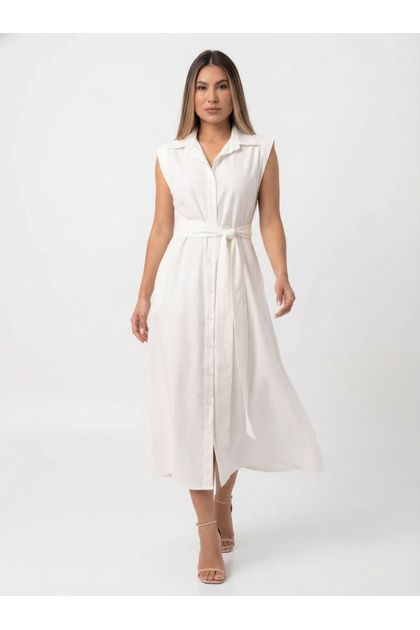Vestido Longo em Alfaiataria Sensoriale com Botões e Amarração Juliete Ref. 1658 - Off white - Único