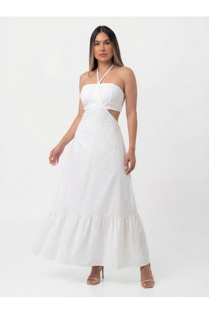 Vestido Longo em Crepe Costas Nua com Amarração Alice Ref. 1779 - Off white - Único Vestido Longo em Crepe Costas Nua com Amarração Alice Ref. 1779 - Off white - Único
