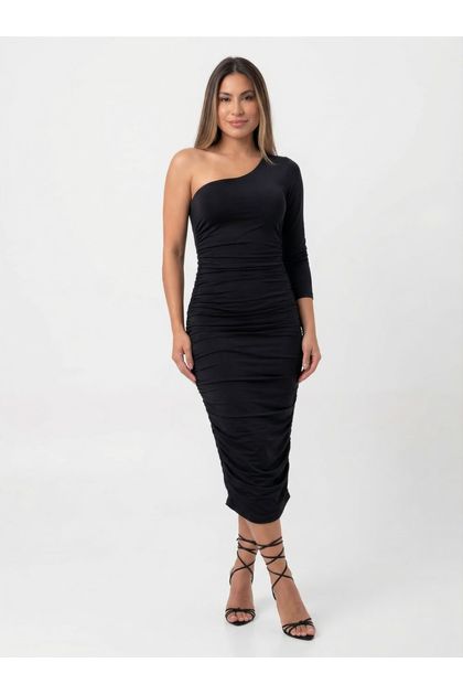 Vestido Feminino Longo Plissado Nula Manga Zaria ref.1070 - Preto - Único